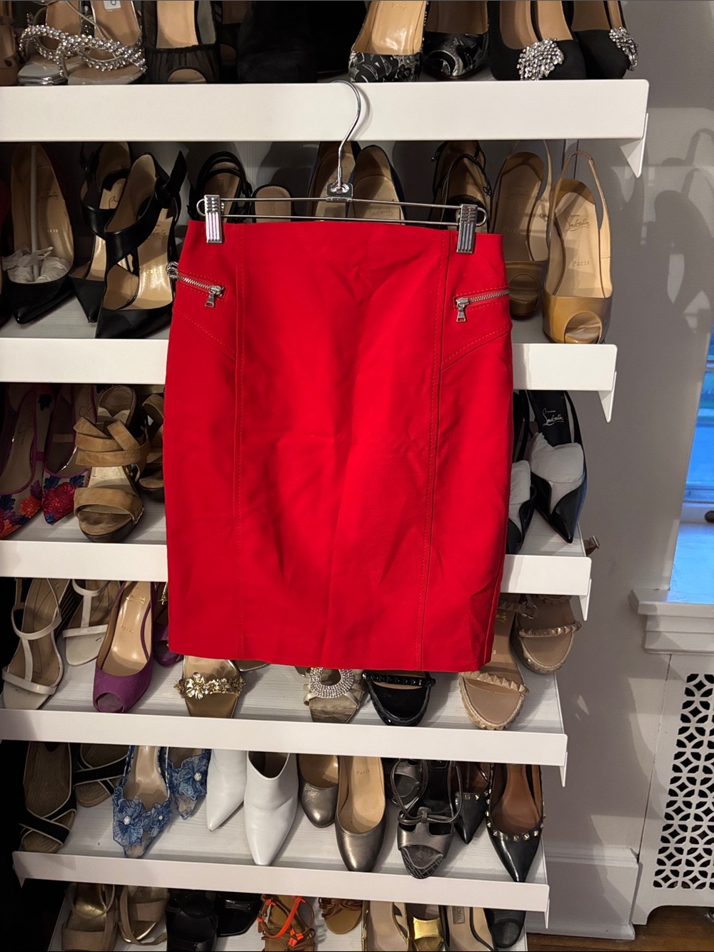 Express Red Mini Skirt with Zip Pocket Details